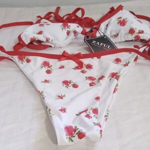 Zaful White and Red Floral Bikini